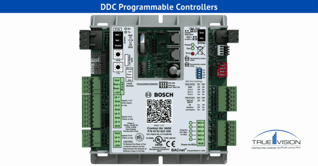 Bosch DDC programmable controller with multiple input and output terminals, advanced communication ports, and building automation features.