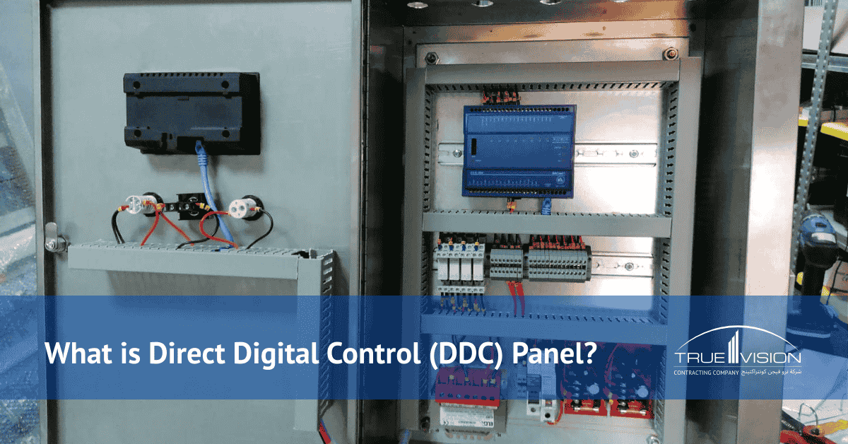 Direct Digital Control (DDC) panel used for building automation and HVAC system control with PLC components.